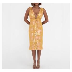 NEW Rumored Paradise Golden Hour Silky Lurex Midi Dress Size Small